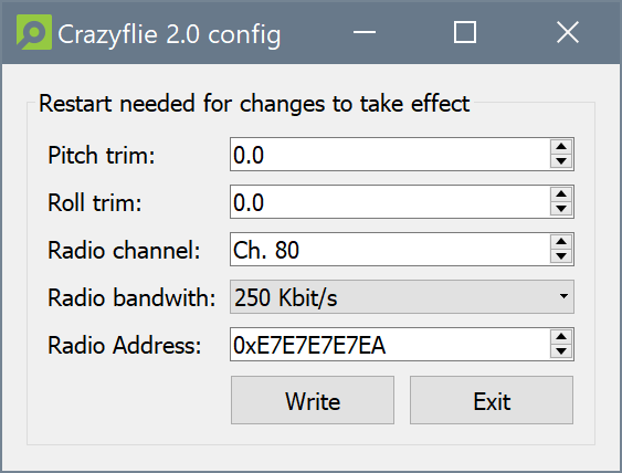 Crazyflie 2.0 configuration dialog